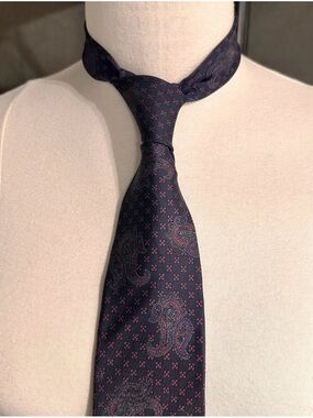 Classic Navy Paisley Silk Tie -DAKS Vintage Silk Tie Men's Paisley